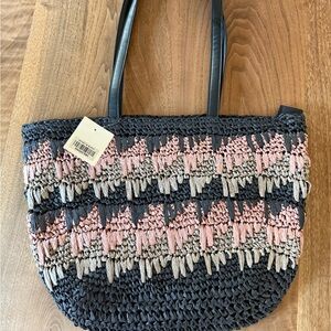 Stylish Black and Pink Woven Tote Bag